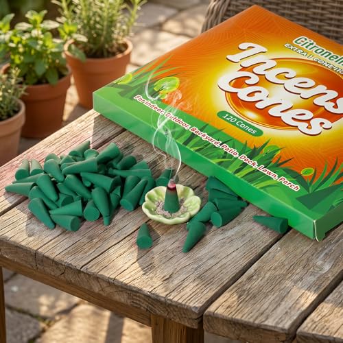 SCENTORINI Citronella Incense Cones, 120 Pcs Incense Cones with 1 Holder - color: Green Incense Cones