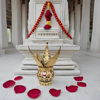 Rastogi Handicrafts Mangal Kalash Set Meenakari Work for Puja Kalash in Temple Home Decor Decorative Lota Narial Patta