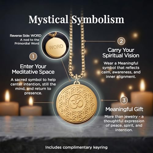 1" Stainless Steel Necklace Charms | Third Eye Vision | Peace Symbol | Finding Your Self | Yin & Yang | Moon Cat | Turtle Power | Flower of Life | | OM | Mystical Spiritual Protection, for Men & Women - style: OM Flowering Gold