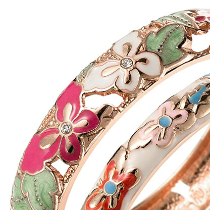 UJOY Fashion Cloisonne Bracelets Plated Butterfly Filigree Enameled Womens Gifts Bangles Spring Hinged 88A09 - color: 2 Pcs/Set-A09-White