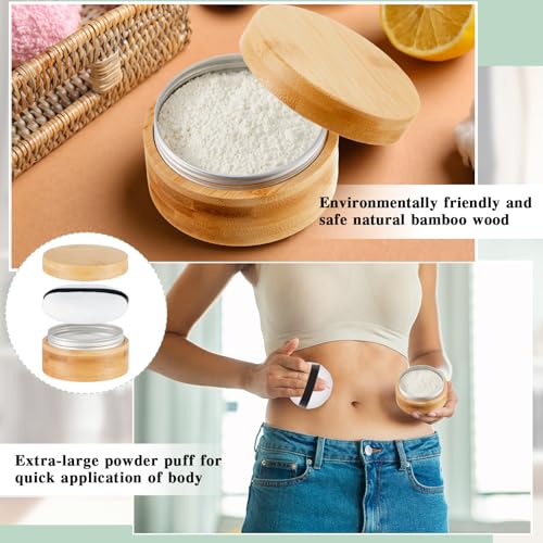 Frienda 100 ml Bamboo Loose Powder Puff and Container Empty Dusting Powder Jar for Body Face Makeup Travel Case Compact Case Holder with Sifter Lids and Puff - size: 100 ml
