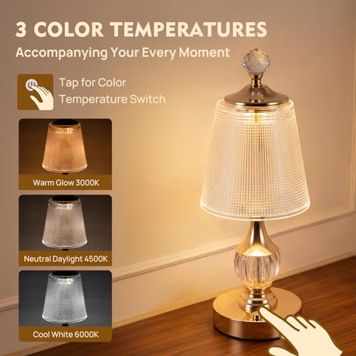 Gold Crystal Battery Operated Rechargeable Lamp Cordless, Dotted - color: Gold-Dotted