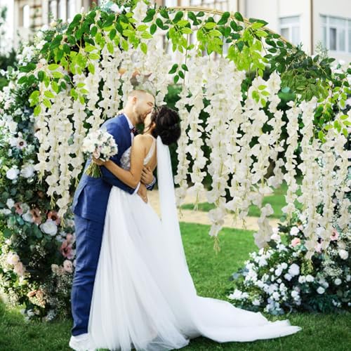 Wisteria Hanging Flowers with Lights, 24 Pcs Artificial Wisteria Garland - color: White With Lights, size: 24 Pack