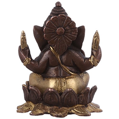 Purpledip Lakshmi Ganesha On Lotus Flower: Brass Statue Set in Unique Copper-Gold Finish; Rare Collection Idols for Home Temple (10947)