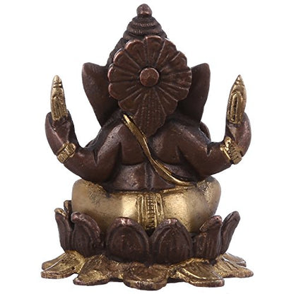Purpledip Lakshmi Ganesha On Lotus Flower: Brass Statue Set in Unique Copper-Gold Finish; Rare Collection Idols for Home Temple (10947)