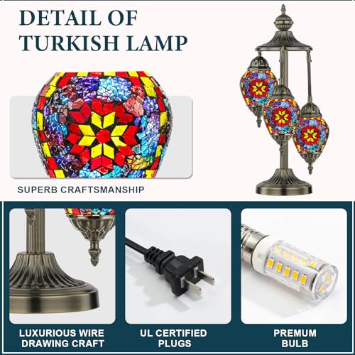 Marrakech 23" Turkish Mosaic Lamp Handmade 3 Globes Moroccan Table Lamp - color: 3 Globes - Colorful