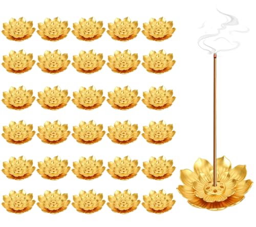 30 Pcs Diwali Gifts Bulk, Lotus Incense Holder, Indian Return Gifts for Pooja Bulk, Gold Lotus Incense Sticks Holder