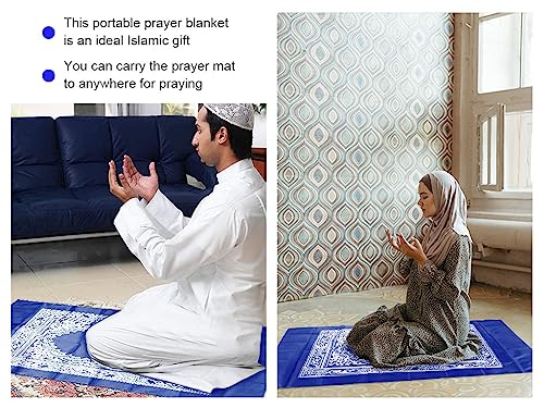 1 Piece Prayer Mat, Musilm Prayer Mat, Polyester Prayer Rug, Portable Travel Prayer Mat, Travel Prayer Rug with Compass, for Muslim Prayer, Ramadan(Blue, 60CMx100CM)