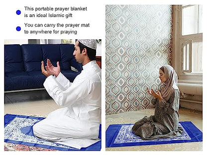 1 Piece Prayer Mat, Musilm Prayer Mat, Polyester Prayer Rug, Portable Travel Prayer Mat, Travel Prayer Rug with Compass, for Muslim Prayer, Ramadan(Blue, 60CMx100CM)
