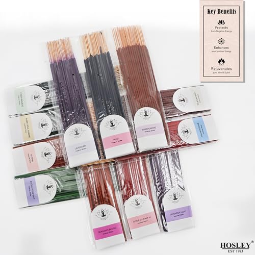 Hosley Aromatherapy 480 Pack Incense Sticks Lavender Eucalyptus Mint Sandalwood Sweet Pea Jasmine Tropical Mist Apple Cinnamon Fresh Bamboo Dragon's Blood Myrrh Lavender Lilac Hills, and Frankincense - color: Multicolor 11