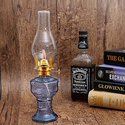 Kerosene Oil Lamp for Indoor Use,1 Kerosene Lamp,1 Tweezers and 2 Wicks - color: Blue