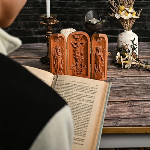 Wooden Jesus Statue Catholic Portable Triptych Altar-6 Inch - color: B-6 Inch