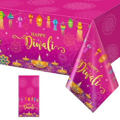 1 Pack Happy Diwali Disposable Tablecloth, Festival of Lights Plastic Table Cover for Rectangle Tables, Diwali Table Cloth for Indian Diwali Light Celebration Party Supplies Decorations, 54×108 Inch - size: 108" x 54" (Rectangular)
