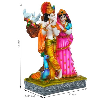 ZAYVIA Colorful Statue of Radha-Krishna with Cow Polyresin Statue(12 inches)