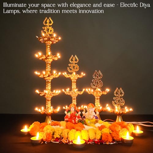 Electric Plastic Light, Pooja Diya with LED Spark, Home Temple Decor, Electric Diya Golden,Mandir Diya,Diwali Diya Lamp (2 Layer, 1) - style: 2 layer