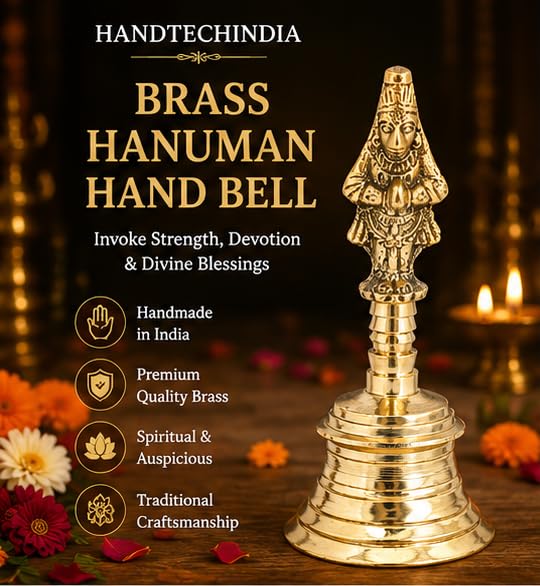 Wonderlist Handicrafts Brass Pooja Bell with Gods Sitting On Top (Hanuman) - color: Hanuman