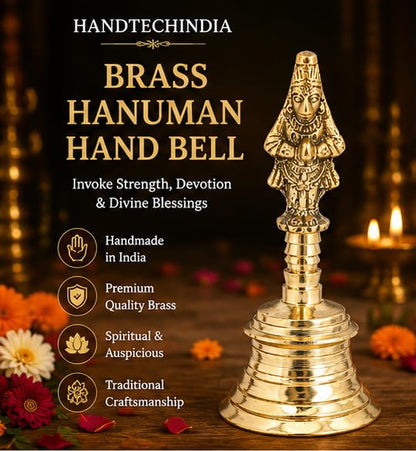 Wonderlist Handicrafts Brass Pooja Bell with Gods Sitting On Top (Hanuman) - color: Hanuman