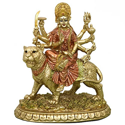 alikiki Hindu Goddess Small Durga Statue - 5.7" H Indian God Durga on Tiger Figurine Hinduism Idol Home Office Temple Puja Sculpture Mandir Murti Diwali Pooja Gifts Meditation Altar Shrine Decor