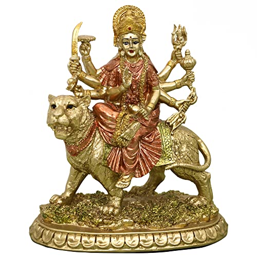 alikiki Hindu Goddess Small Durga Statue - 5.7" H Indian God Durga on Tiger Figurine Hinduism Idol Home Office Temple Puja Sculpture Mandir Murti Diwali Pooja Gifts Meditation Altar Shrine Decor