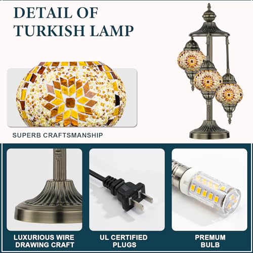 Marrakech 23" Turkish Mosaic Lamp Handmade 3 Globes Moroccan Table Lamp - color: 3 Globes - Yellow