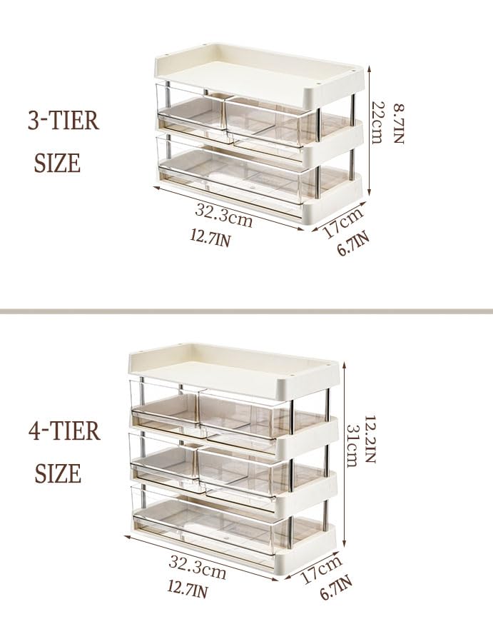 Modular Drawer Organizer, Stackable 3 Trays Come with 3 Drawers box for Tea Bags, Coffee Pods, Spices, Makeup, Office Supplies, Snacks, 12.7x6.7x8.7 inches Countertop Drawer Organizer