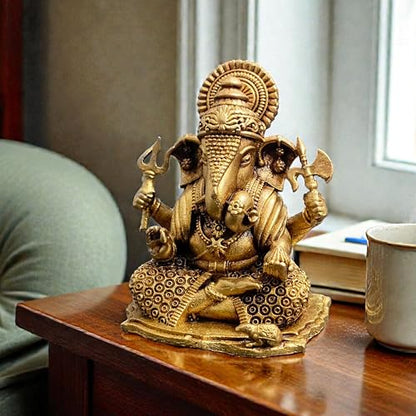 Brass Lord Ganesha Idol on Lotus – 2 Inch Small Hindu God Statue for Home Temple Décor, Ganpati Murti for Puja, Meditation & Gift – Handcrafted Indian Religious Figurine, 90 Gram