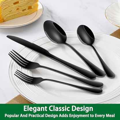 DEHOV 16-Piece 7.3 Inches Black Stainless Steel Dinner Spoons,Durable Soup Spoons,Black Table Spoon,Silverware Spoon - size: 16-Piece(Black)