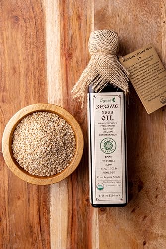 Organic Sesame Seed Oil, Cold-Pressed Raw Non-GMO – 8.45 fl oz (250 ml) | USDA Organic | Unrefined | No Preservatives | Vegan & Keto Friendly