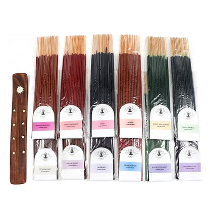 Hosley Aromatherapy 480 Pack Incense Sticks Lavender Eucalyptus Mint Sandalwood Sweet Pea Jasmine Tropical Mist Apple Cinnamon Fresh Bamboo Dragon's Blood Myrrh Lavender Lilac Hills, and Frankincense - color: Multicolor 11