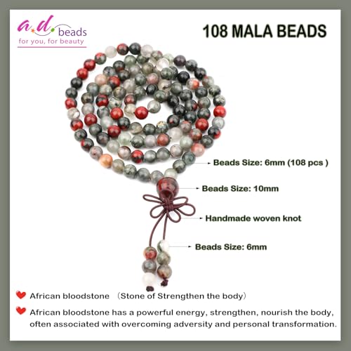 AD Beads 6mm 8mm 108 Prayer Mala Jasper Elastic Bracelet - Handmade Yoga Meditation Healing Power Energy Gifts for Unisex Adult. - color: African bloodstone(Strengthen the body)