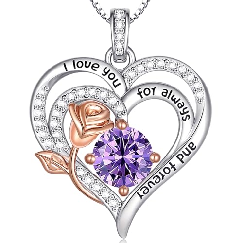 Birthstone Heart Necklaces Jewelry Gifts for Women - color: 02-Feb-Birthstone