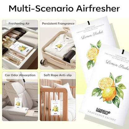 MYARO 12 Pack Lemon Scented Sachets, Closet Deodorizer Car Air Freshener - color: Lemon, size: 12 Packs