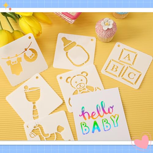 Augshy 56Pcs Baby Shower Stencils for Onesies, 3 inch Reusable Painting DIY - style: Baby Shower