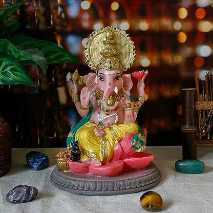 alikiki Hindu God Ganesha Idol Statue - 6.8" Hindu Murti Lord Ganesh Ganpati for Home Office Altar Mandir Temple Pooja Item Meditation Yoga Room Spiritual Decor Diwali Puja Gifts