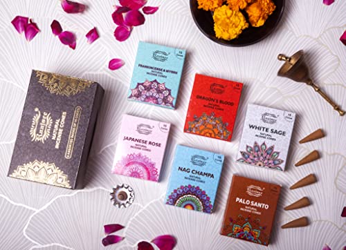 Raajsee Natural Incense Cones,6 Pack Mixed Scents Gift Pack 15 pc Each (90 Total), Insense Cones Variety Pack, 100% Organic Non Toxic Natural - Hand Rolled Free from Chemicals (Pack 2) - color: Pack 2