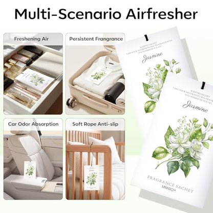 MYARO 12 Pack Jasmine Scented Sachets, Closet Deodorizer Car Air Freshener - color: Jasmine, size: 12 Packs