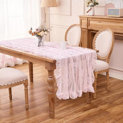 Pink Lace Tablecloth Floral Rectangular Table Cloth 95”x55” - color: Pink, size: 95" x 55" (Rectangular)