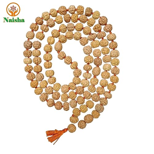 NAISHA 10 MM Rudraksha Mala 108+1 Beads Necklace, Beads Natural Himalaya 5 face Panch Mukhi Rudraksha, Prayer Beads, Wrist Mala Wrap, Jaap Mala (1 Pack)