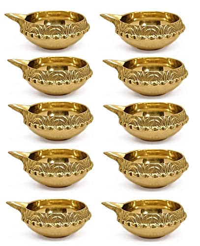 Satvik 20 pc Handmade Golden Engraved Kuber Diya Made of Virgin Brass. Diwali Diya Vilakku for Puja Pooja. Traditional Indian Oil Lamp. Deepawali Decoration Gift Items - style: SET OF 20