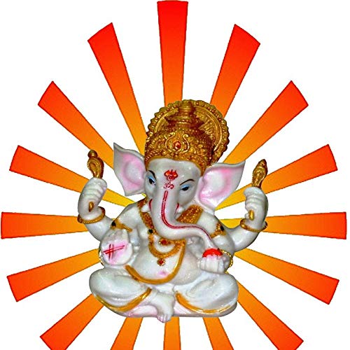The Blessing. A White & Gold Statue of Lord Ganesh Ganpati Elephant Hindu God Made from Marble Powder