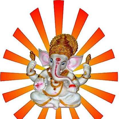 The Blessing. A White & Gold Statue of Lord Ganesh Ganpati Elephant Hindu God Made from Marble Powder