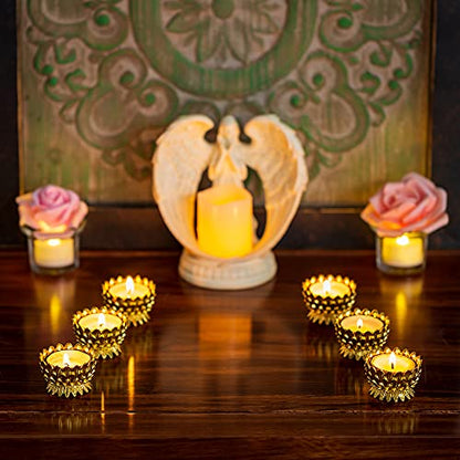 Sziqiqi Lotus Diya for Diwali Pooja Decorations for Home, Set of 12, Gold - size: Pack of 12
