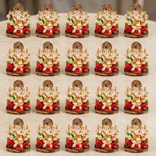 LOVENSPIRE 20 Pcs Acrylic Ganesh Idol for Car Dashboard - 2.25" Spiritual Ganesh Statue for Mandir, Office & Home Decor - Small Ganpati Murti Figurine, Diwali Pooja & Housewarming Return Gift, Red - color: Ethnic Red, size: 20 Pcs