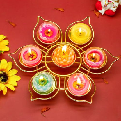 Golden Metal Diya for Diwali - Lotus-Shaped Candle Holder Reusable Diwali Diya Set for Puja Wedding Navratri Housewarming Elegant Hindu Religious Gifts Home Mandir Temple Altar Pooja Decor