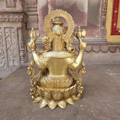 Brass Ganesha Statue 12.5 Inch Large Handmade Lord Ganesh Idol for Home Temple Decor Hindu Religious Brass Murti Spiritual Gift