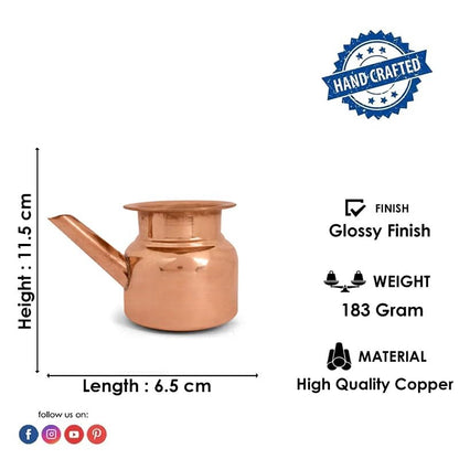 SATVIK 4 Inch Pure Copper Kalash with Spout | Traditional Copper Lota for Pooja, Abhishekam, Rituals & Home Temple | Handcrafted Puja Kalash Vessel