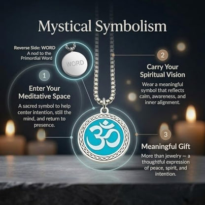 1" Stainless Steel Necklace Charms | Third Eye Vision | Peace Symbol | Finding Your Self | Yin & Yang | Moon Cat | Turtle Power | Flower of Life | | OM | Mystical Spiritual Protection, for Men & Women - style: OM Radiant Sky Silver