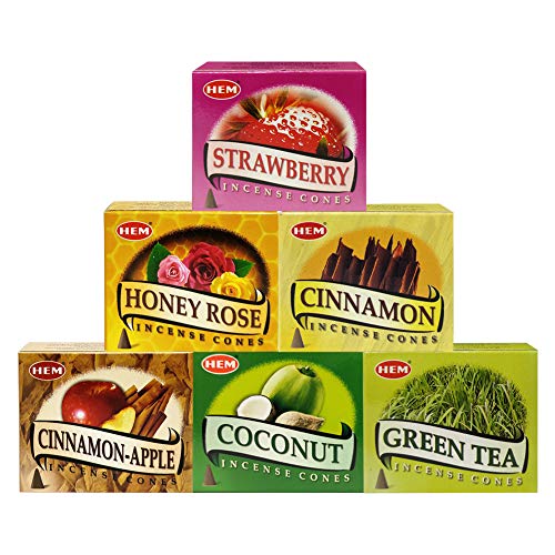 Hem Incense Cones Variety Pack #5 and Cone Incense Burner Bundle with 6 Most Sought-After Fragrances - color: Popular 6c