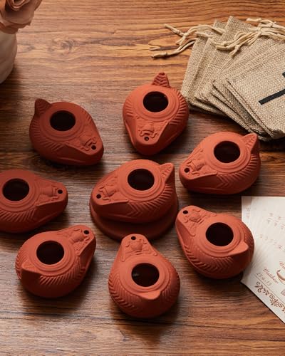 Pinkunn 20 Sets Clay Oil Lamp Herodian Olive Oil Lamp for Indoor Use Terracotta Biblical Lamps Ancient Antique Replica for Israel Judaica/Christian Hanukkah Gift Worship Prayer Religious Artifact