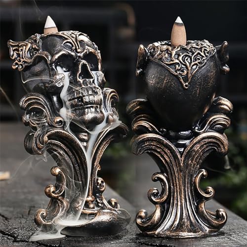 Comeon Backflow Incense Holder Burner Resin Skull Waterfall Metallic Gold - color: Gold